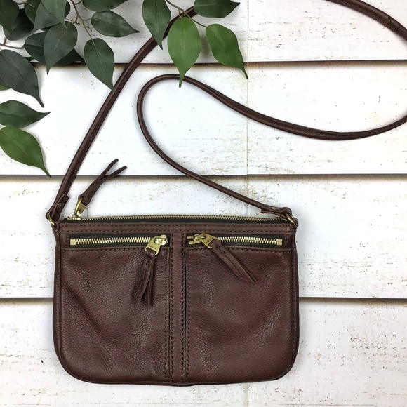 Fossil Handbags - Fossil Pebbled Brown Leather Crossbody Purse